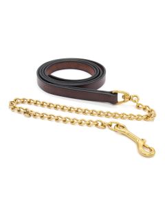Riding Tack Leather Lead Shank with 30" Brass Plated Chain